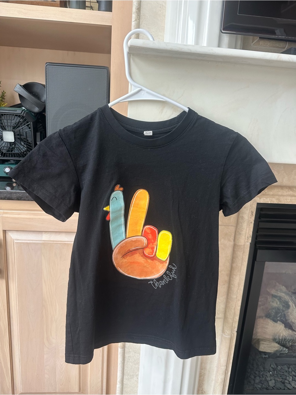 🦃 ✌🏼Girls Thanksgiving Turkey Graphic T-Shirt Black Size 140 9-10 Thankful Tee